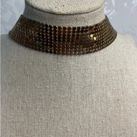 Gold Tone Mesh Adjustable Choker Necklace - Picture 1 of 3